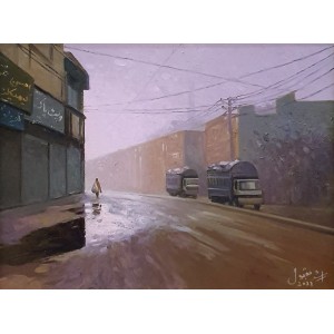 Arshed Maqabool, 14 x 18 Inch, Oil on Canvas, Cityscape Painting, AC-AHMQ-007